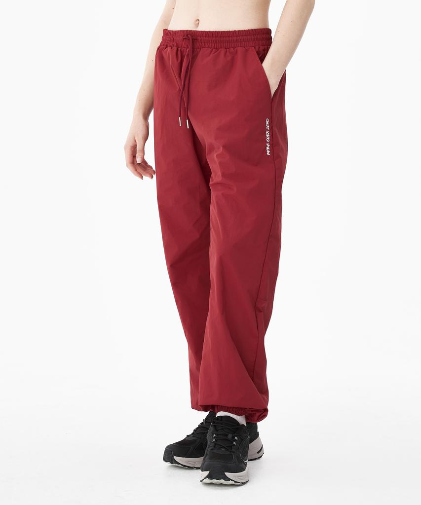 MOZMOZ Solid Embroidered Nylon Jogger Pants Burgundy