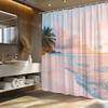 Tropical Sunset Beach Scene Shower Curtain 12 Hooks, Machine Washable Beach Theme Decorative Bathroom Shower Curtain