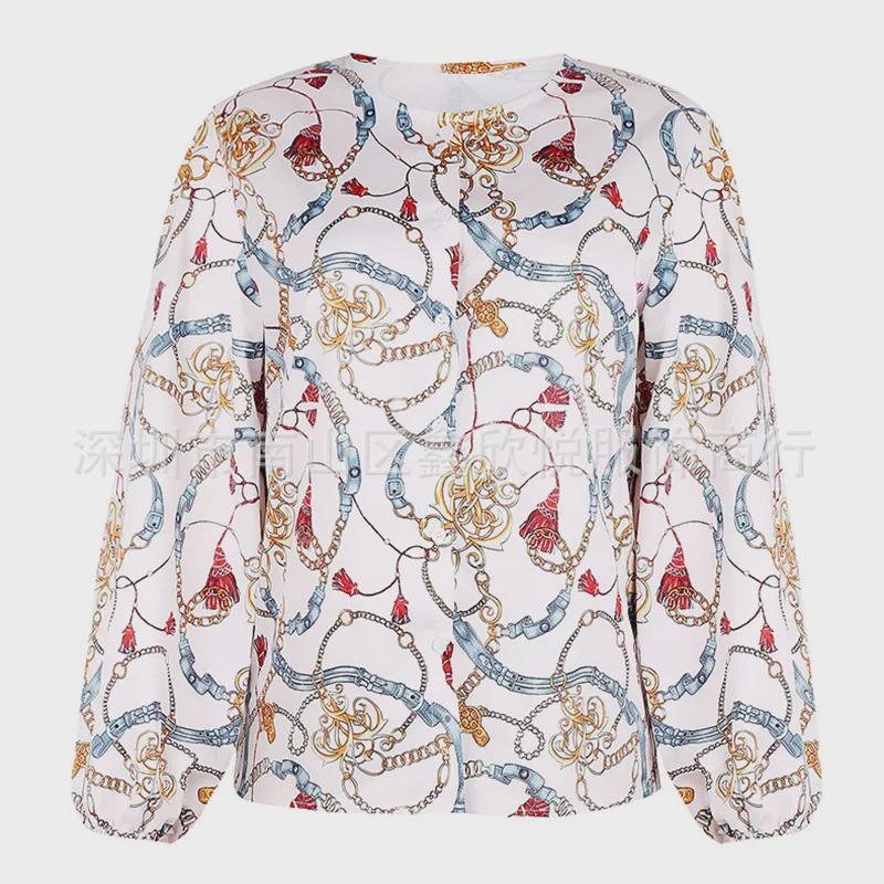 Women's Autumn/Winter Multi-Color Chain Print Stand Collar Long Sleeve Shirt