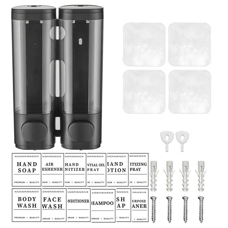 Seifenspender für die Dusche, 300 ml, 2 Kammern, Wandmontage, für die Dusche, Wand-Shampoo- und Spülung-Spender, Badezimmer, Hotel, mit Etiketten