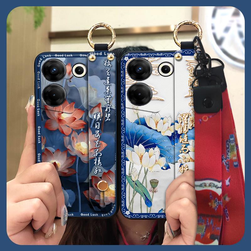 For Mom Chinese Style Phone Case For Tecno Camon20 Pro 5G/CK8n Fashion Wrist Strap Soft Case Phone Holder Dirt-resistant