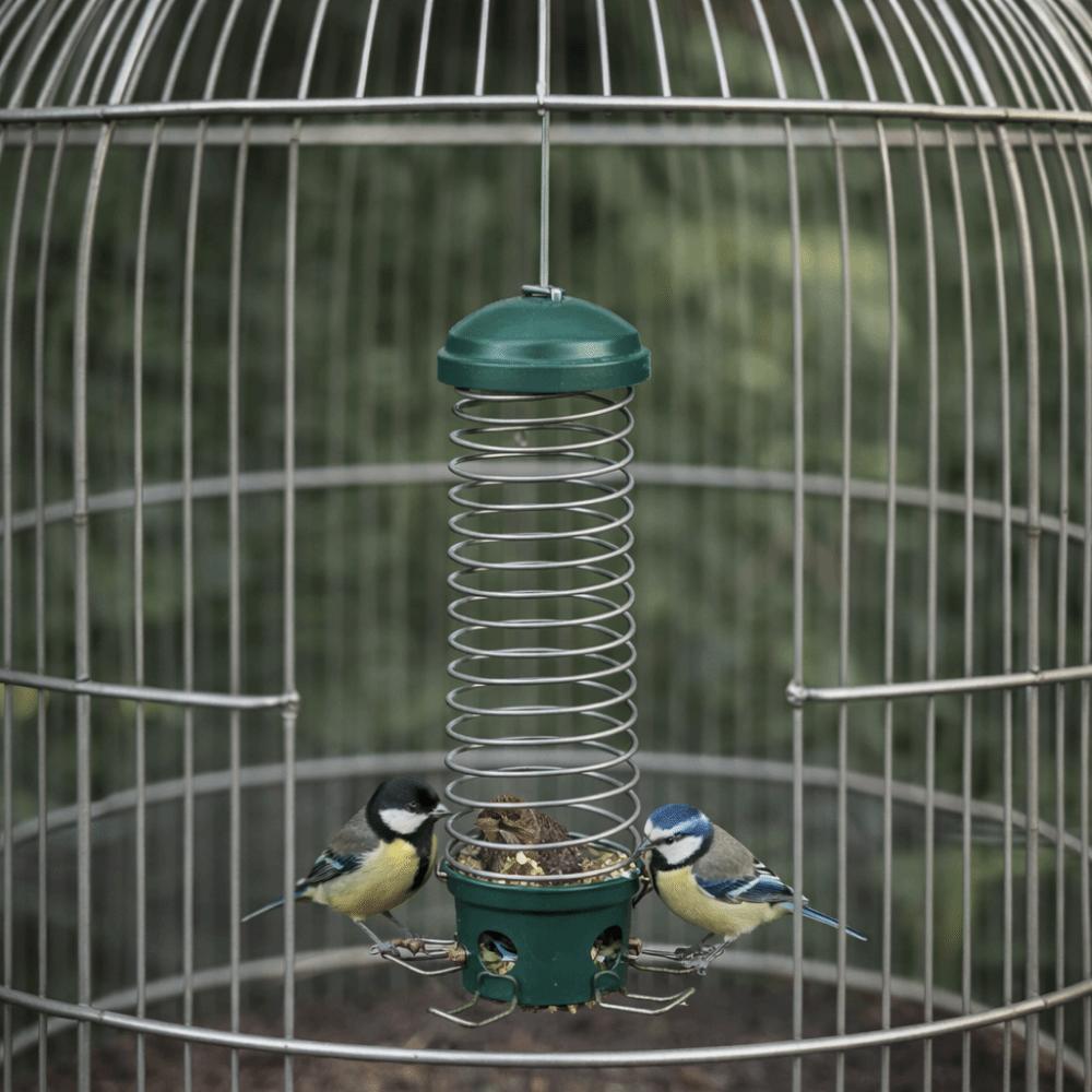 Squirrel Proof Spiral Coil Bird Feeder Bite Resistant Metal Wild Bird Feeder Heavy Duty Bird Feeder Tray Outdoor