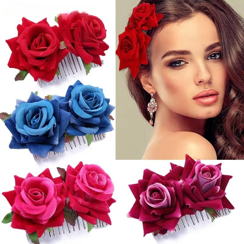 Neuer Braut Künstliche Rose Blume Haarnadel Samtstoff Haarkamm Frauen Hochzeit Brautjungfer Party Accessoires Haarspange Schmuck