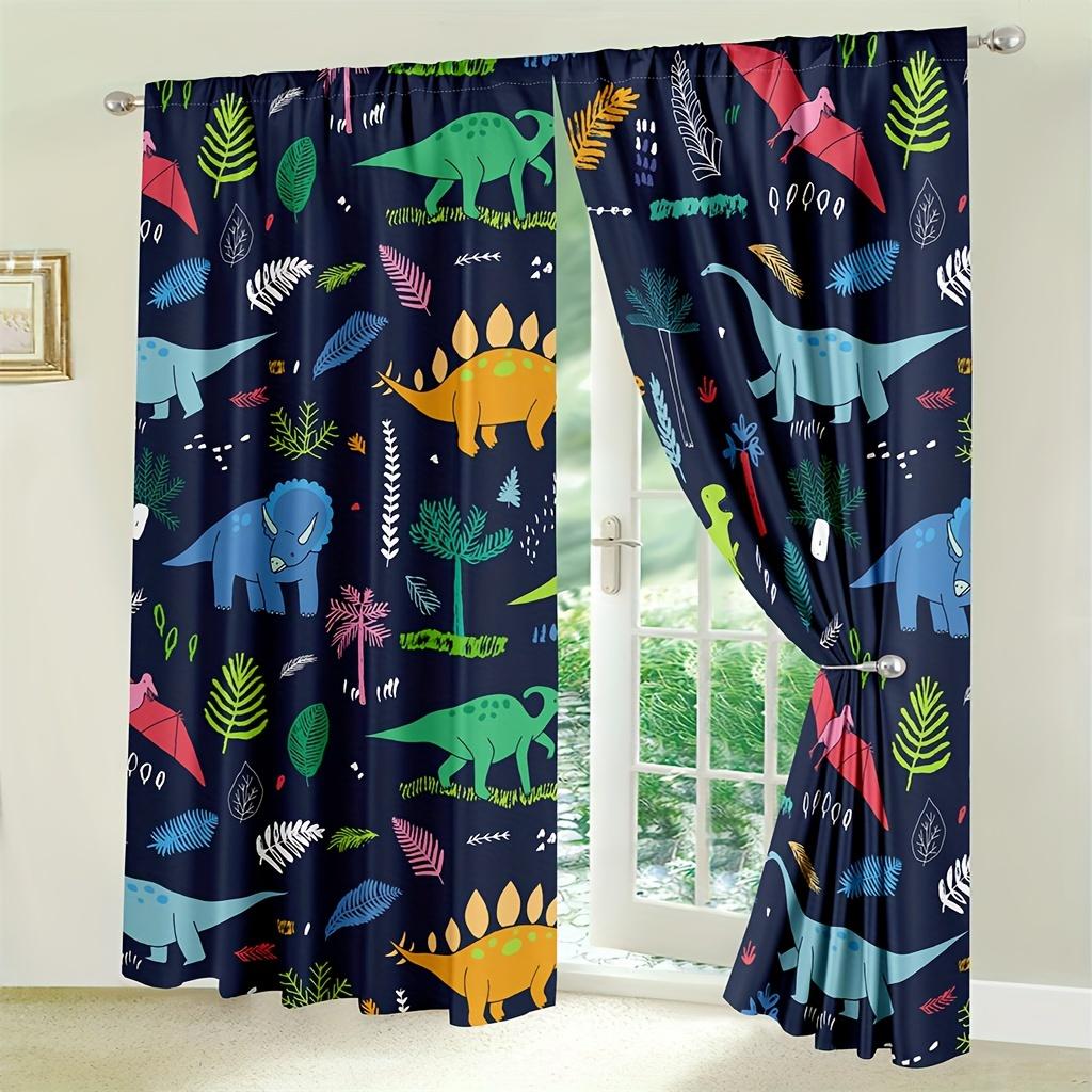 2 Stück Kinder Jungen Fenstervorhang, Lustiger Dinosaurier Design Druck Fenstervorhang für Jungen Kinder, Kinderzimmer Dekor, Fensterdekorationen