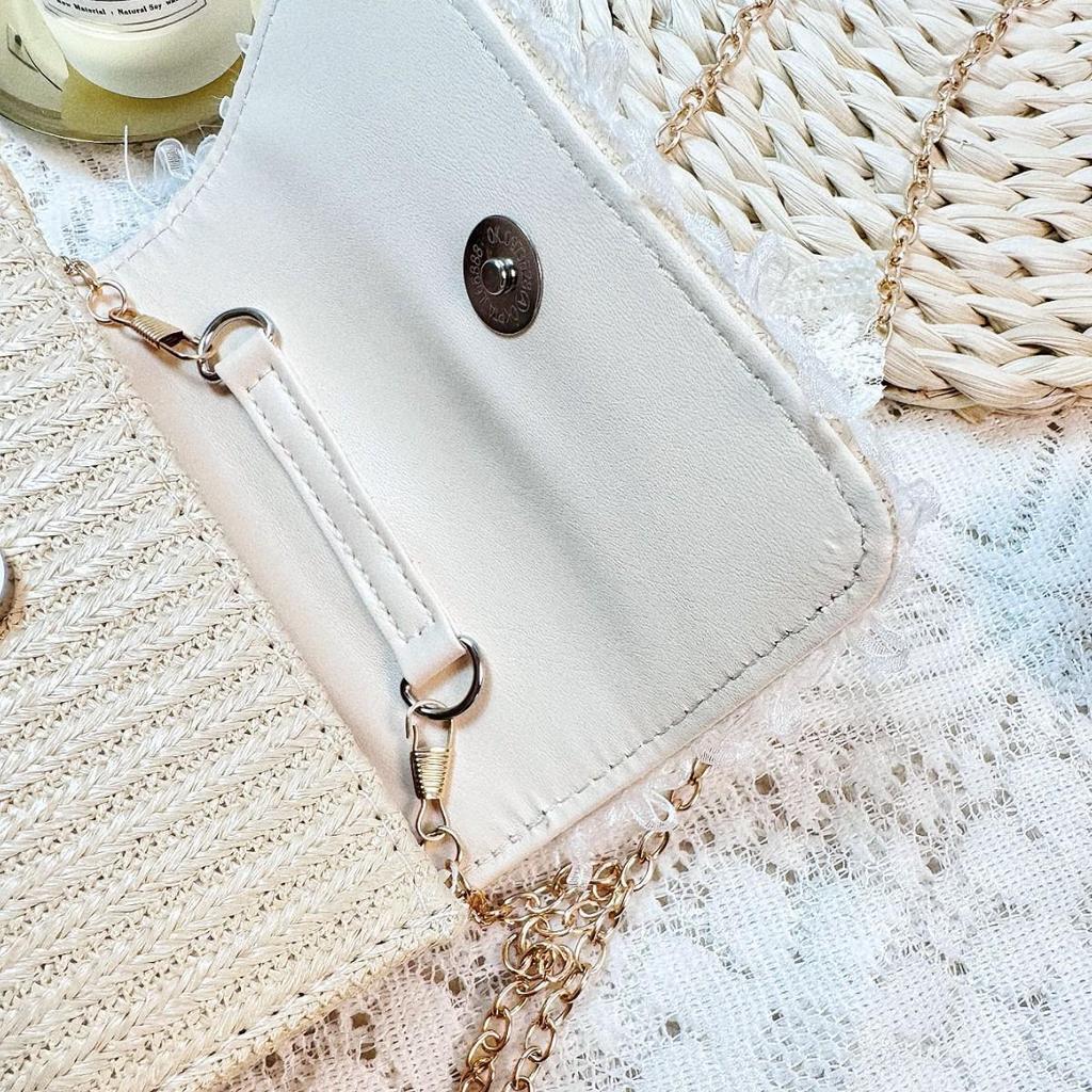 Girls' Butterfly Pearl Crossbody Bag - Cute Summer Straw Handbag with Mesh Trim