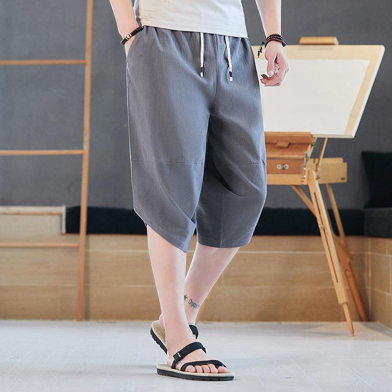 

Летние хлопковые укороченные брюки, мужские молодежные свободные повседневные шорты-шаровары XL серый