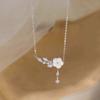 Camellia Flower Tassel Pendant Inlaid Zircon Light Luxury Clavicle Necklace For Women