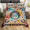 Sun Duvet Cover Colorful Mushrooms Bedding Burning Sun Comforter Cover Halloween Skull Hippie Style Bedding Bedroom Decoration