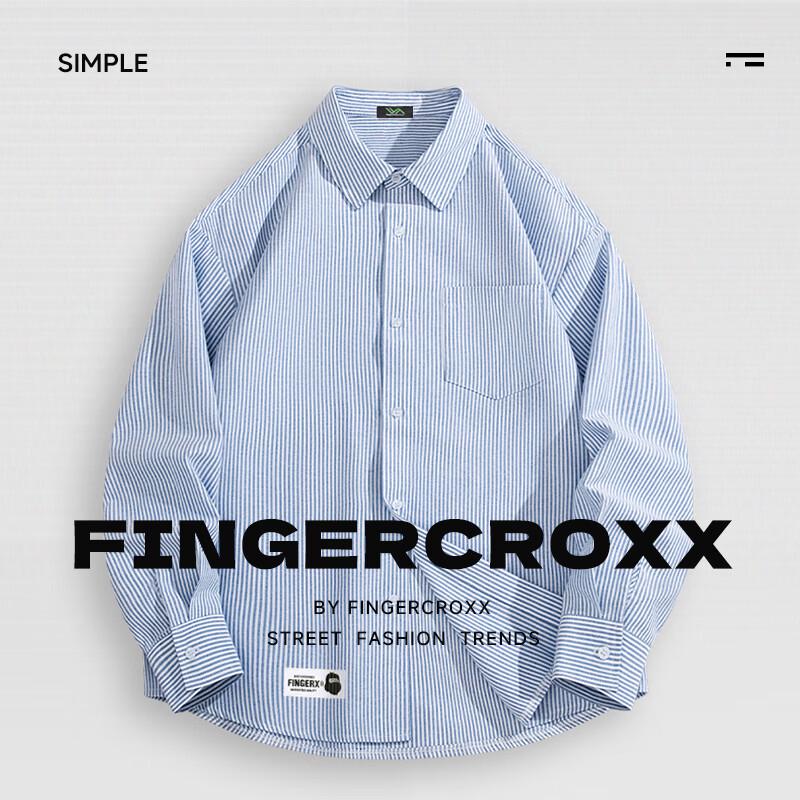 Fingercroxxit Men's Japanese Style Striped Long-Sleeve Shirt