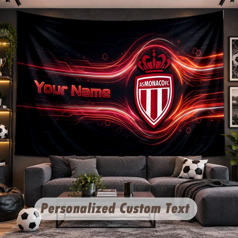 Wall Hanging Tapestry Custom NameMonaco FC Pattern Personalized Printed Fabric Wall Decor
