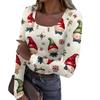 Women's Fashion Slim Bottom Casual Long Sleeve Christmas Printed Pullover U Neck Top
