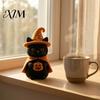 Decorative Wooden Fall Party Supplies Halloween Witch Statue, Retro Felt Style Black Cat Ghost Small Standing Wood Statues Bat Figures for Shelf Desk,