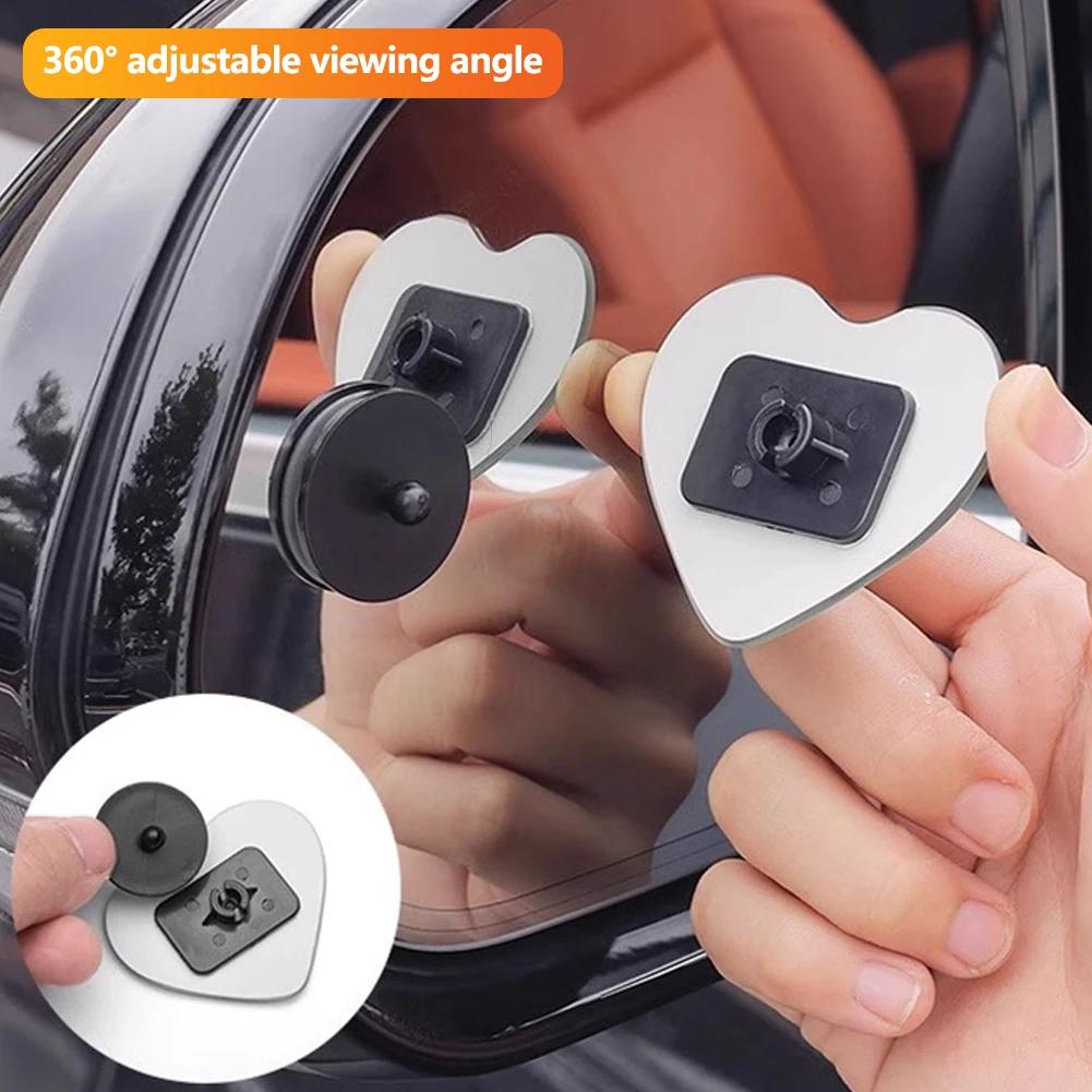 2Pcs Heart Shape Frameless Car Rearview Mirror Set Adjustable Wide Angle Blind Spot HD Safety Glass Reverse Assistance Mirror