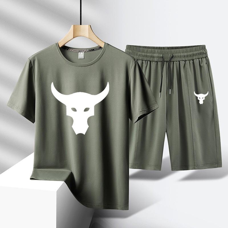 

Men s Summer Outfit Short Sleeve T Shirt Set Fashion Sportwear Casual Shorts Sweatshirt 2 Piece Set Men s Tracksuit 5XL