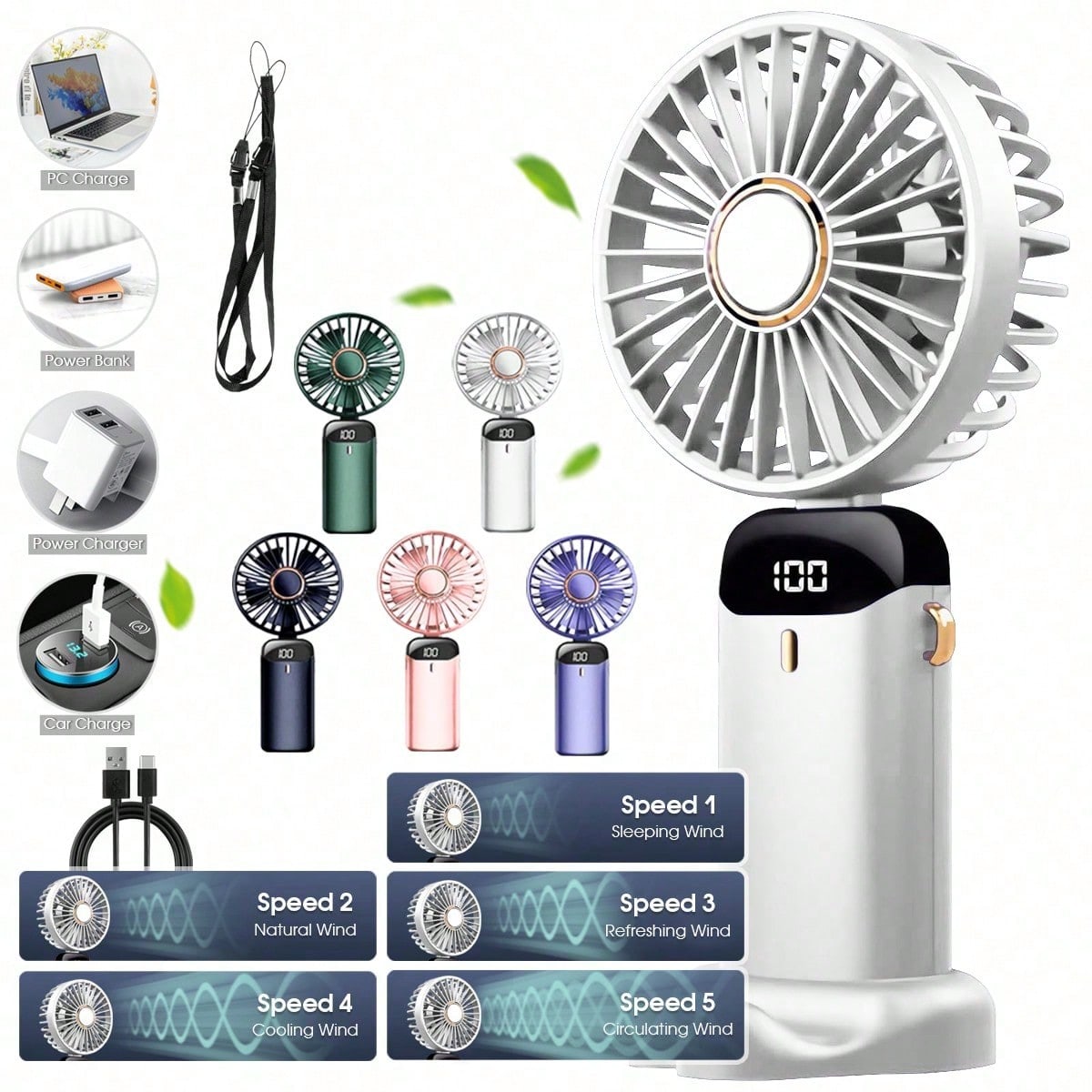 

New Handheld Small Fan Cooling Digital Display Fan Portable Electric Fan Outdoor Super Cooling Artifact фиолетовый