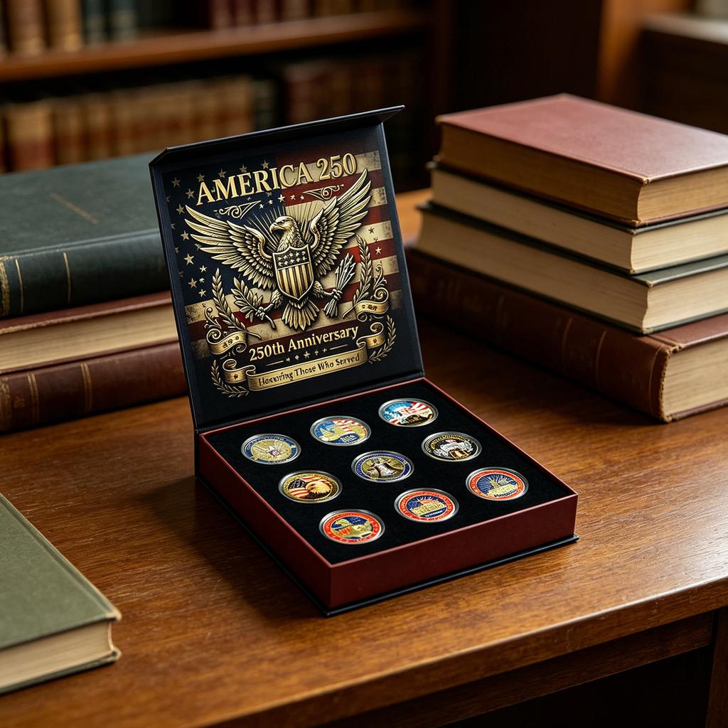 Metall 250. Jubiläumsmünzpackung Mit faltbarer Aufbewahrung Patriotischer Adler Metallmünzen Set Vintage Tribut Geschenkset für Sammler