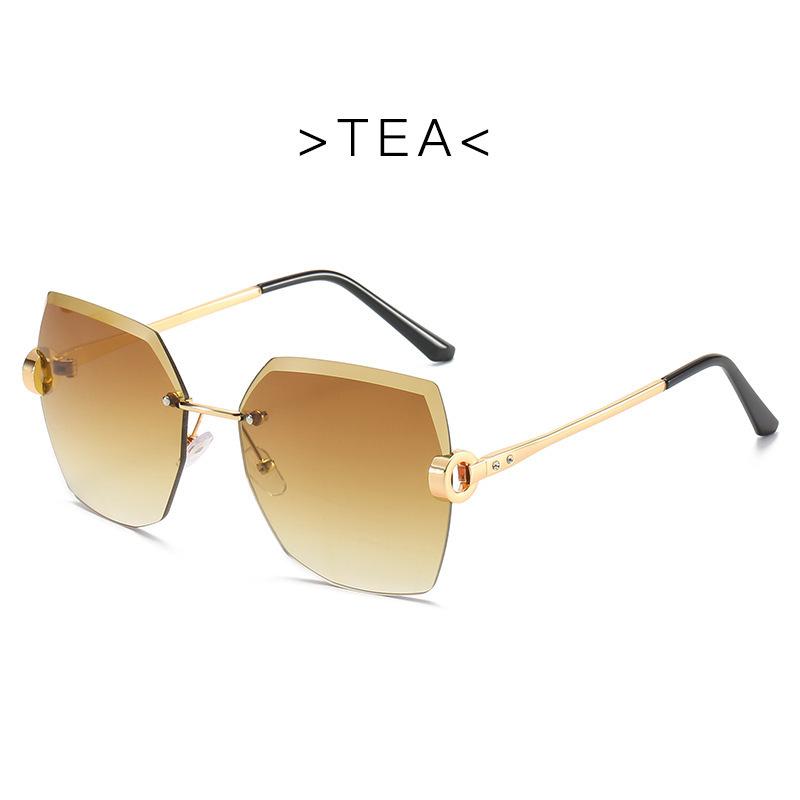 Polygonal large-frame glasses, fashionable trimmed frameless sunglasses, women s street photography plain sunglasses