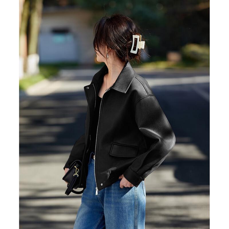 TERRE BLEUE Damen Jacke aus Kunstleder mit lockerem Schnitt