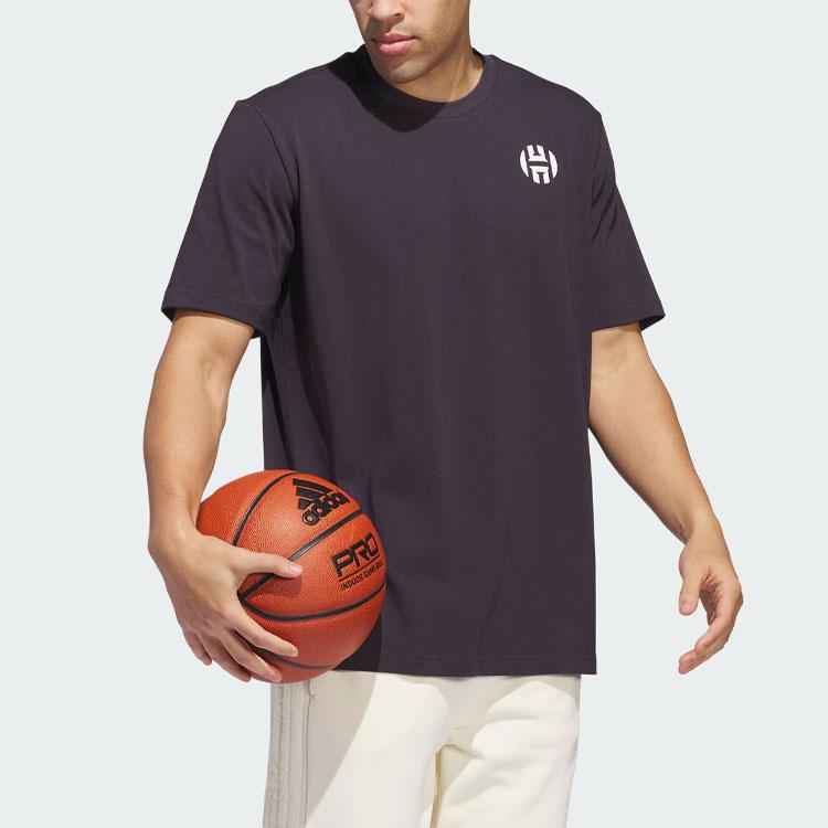 Adidas Harden Graphic Basketball Sports Short Sleeve Tee Men Tops Black Purple IU2804