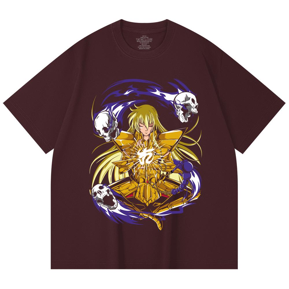

230 Gsm 100% Cotton Saint Seiya V30 Virgo Print Unisex Heavy Cotton T Shirt 2XL вина червоного кольору
