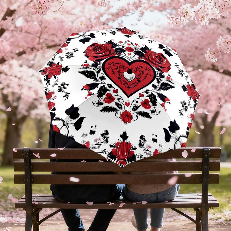 1PC Rose Heart Umbrella-8-Rib Reinforced Portable Folding Travel Suitable for All Seasons Outdoor Daily Use Is an Ideal Choice -K0346