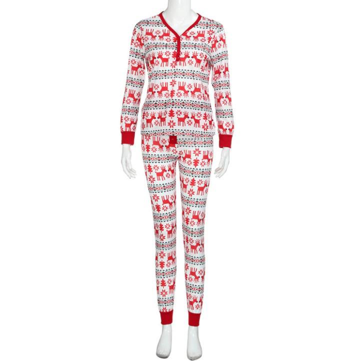 European & American Christmas Family Pajama Set - Print Top, Long Sleeve, Long Pants