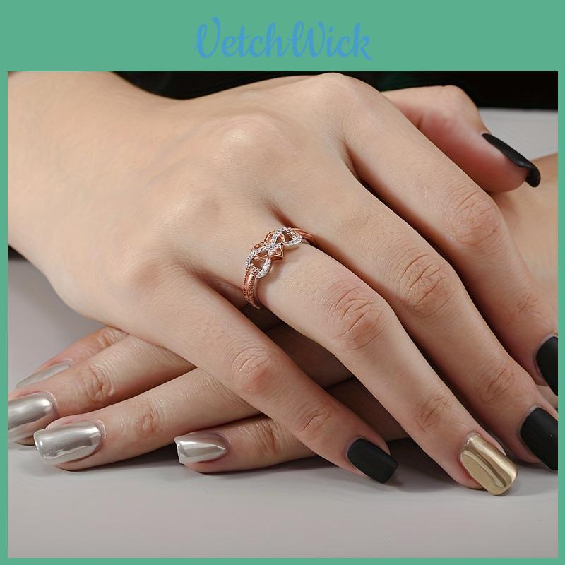 Elegant Rose Gold Two-tone Heart Cross Ring For Fashionable Young Women