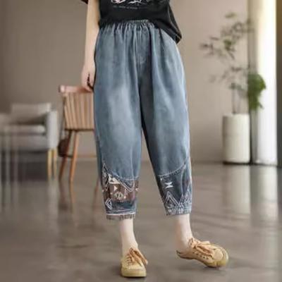Fashion Spring Denim Women Printed Jeans Ladies Vintage Harem Trousers