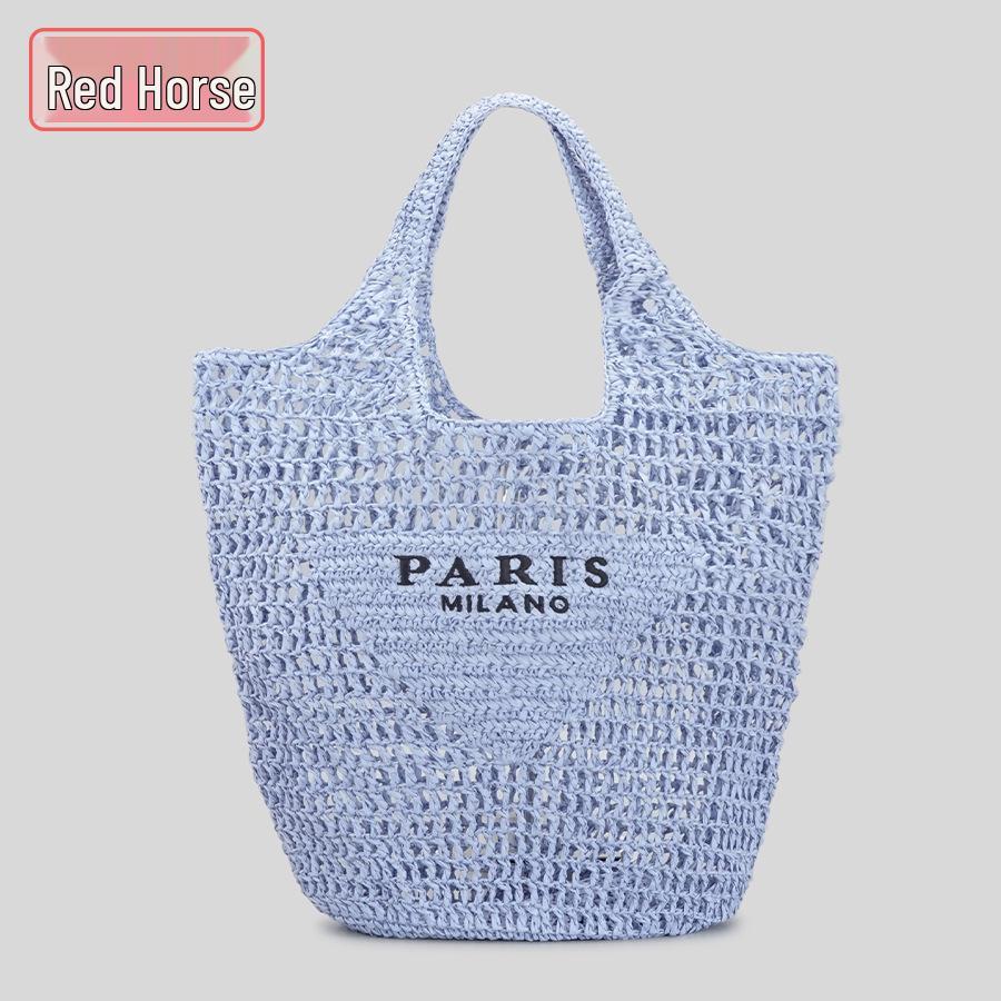 Custom Logo Women's Handmade Woven Paper Bag - Large Capacity Hollow Net Tote Handbag