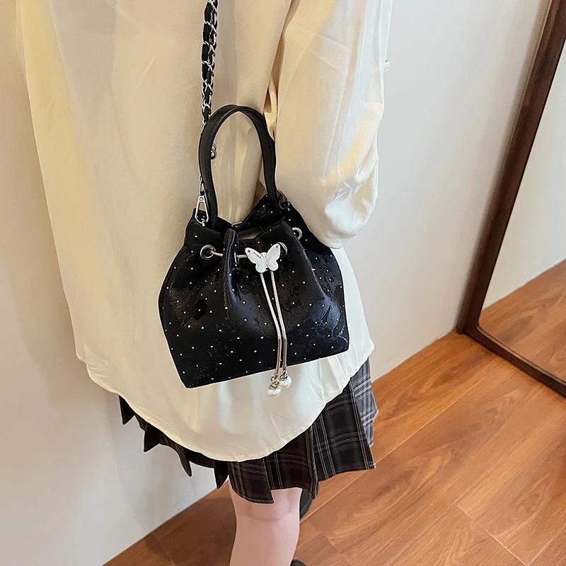 Oxford String Simple Bucket Bow CHAINS Exquisite Bags for Women 2026 New Solid Color High Quality Commute Women's Handbags