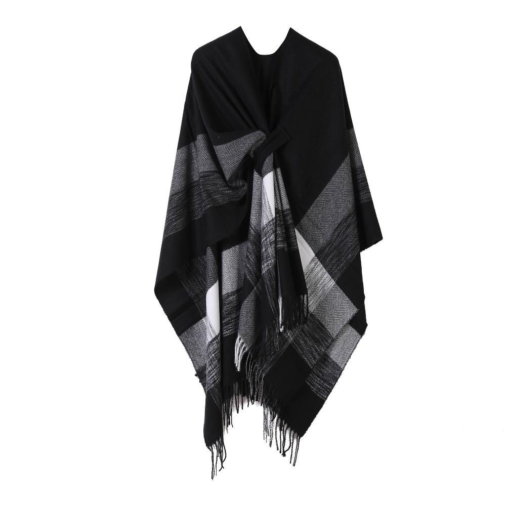 Imitation Cashmere Soft Wrap Scarf Tassel Warm Cloak Fashion Plaid Patterned Shawl  Women