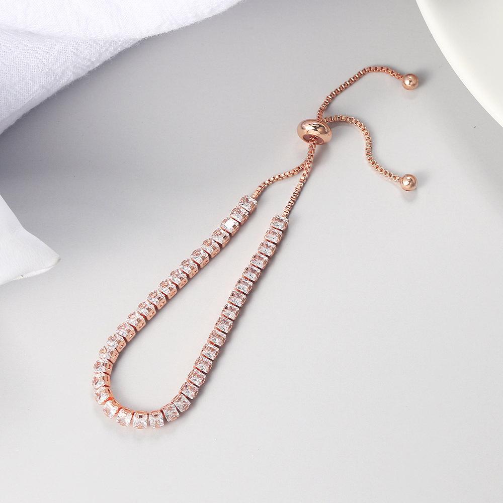 3Mm Single Row Diamond Adjustable Square Color Crystal Bracelet Popular Gold-Plated Zircon Jewelry