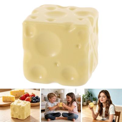 Shapeable Cheese Pinch Toy Squishy Texture Non-Bounce Cheese Squeeze Fidget Toy Anti-Stress Cheese Cube Stress Ball
