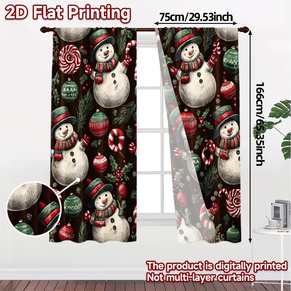 2D Flat Printing  JIT 2pcs   Curtains (Without Rod) Festive Frosty Modern Curtains Roller Blinds Durable Polyester Curtains