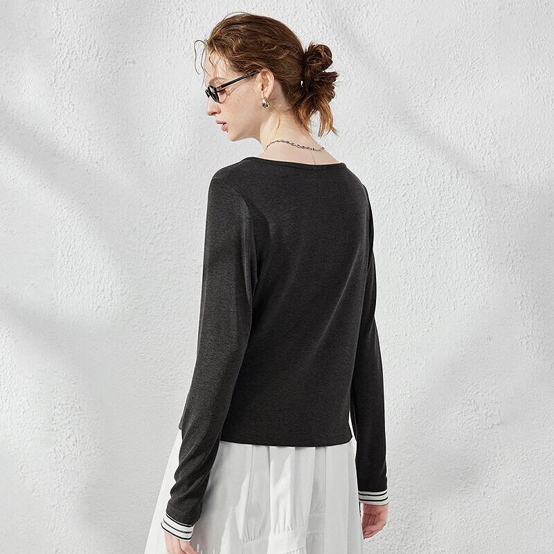 Chuyu Damen Faux Zweiteiler Gestreiftes Langarm-T-Shirt