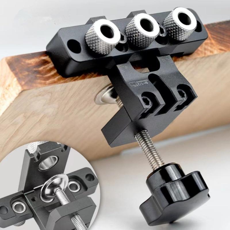 3 In 1 Pocket Hole Jig Kits, 8/10/15mm Pocket Hole Wood Doweling Drilling Template Positioning Clip Adjustable Drill