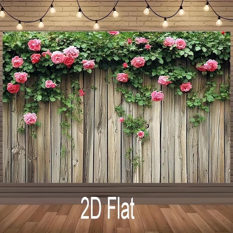 A piece of rustic-style wooden rose garden background fabric with green leaves suitable for use in birthday celebrations