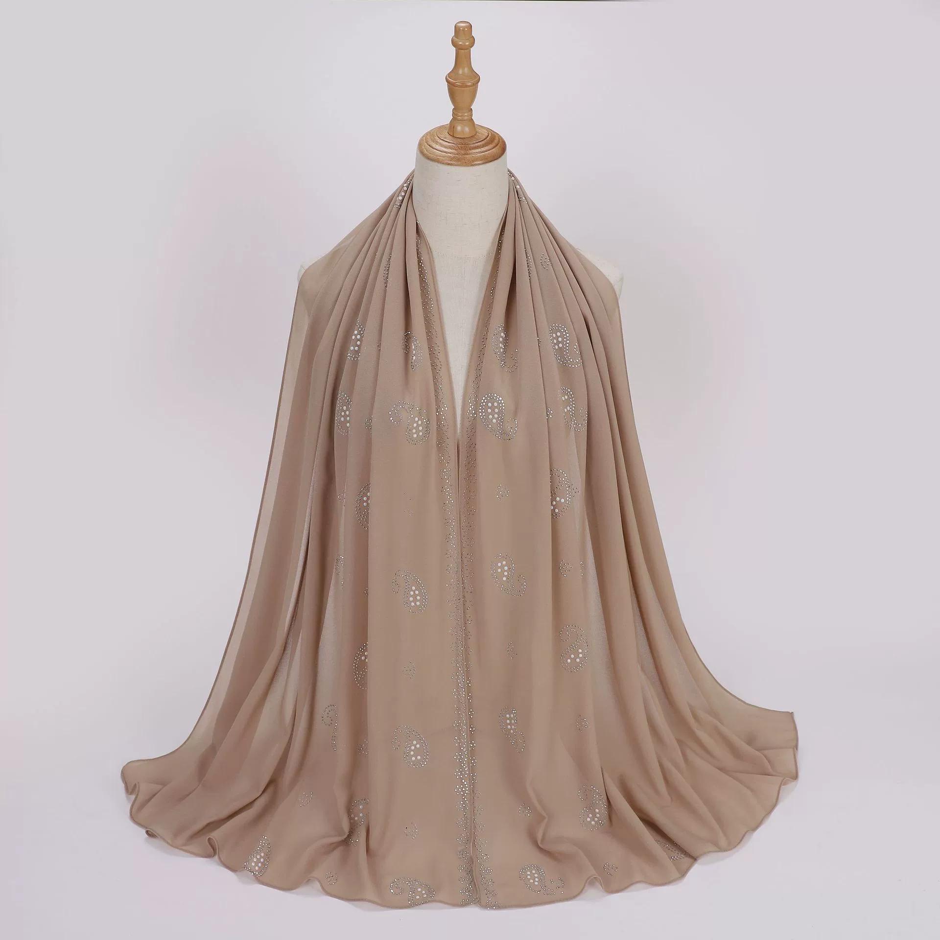 Шифоновые Хиджабы с Жемчугом и Алмазами для Женщин Мусульманская Мода Длинный Шарф Головной Платок для Женщин Тюрбаны для Женщин Рамадан Тюрбан Femme