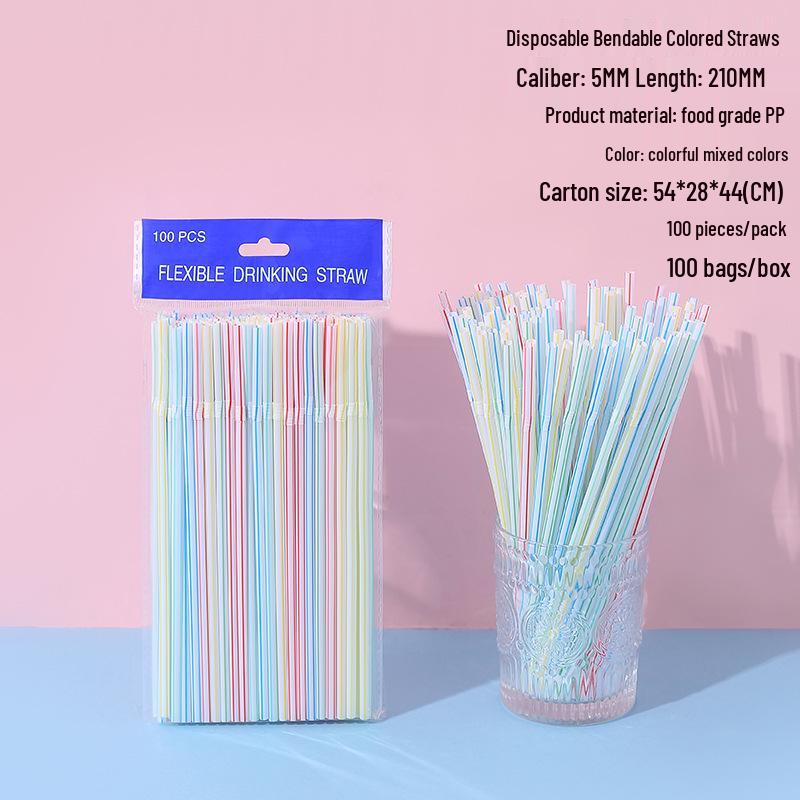 JiaYan Colorful Bendable PP Drinking Straw - Individually Packaged for Water, Soy Milk, and Milk Tea
