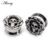 Alisouy 2 Stück 6–25 mm Retro-Edelstahl-Schädel-Blume, abschraubbar, Ohrtunnel, Plugs, Expander, Keilmessgeräte, Körperpiercing-Schmuck