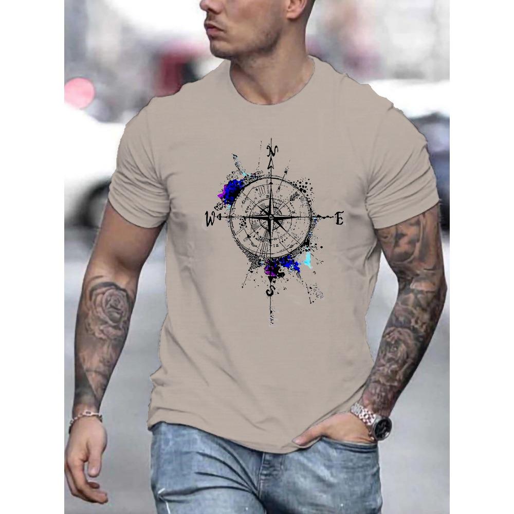 Men's Summer Fashion Compass Pattern Round Neck Short Sleeve