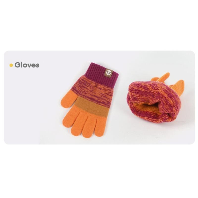 Children's Scarf Three Piece Set with Plush Contrasting Color Ball Hat, Scarf Gloves, 3-piece Set for Warmth