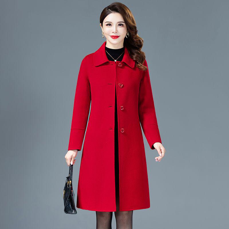Jujube Red Double-Sided Wool Blend Coat - Women's Mid-Length Slim Fit for Autumn and Winter