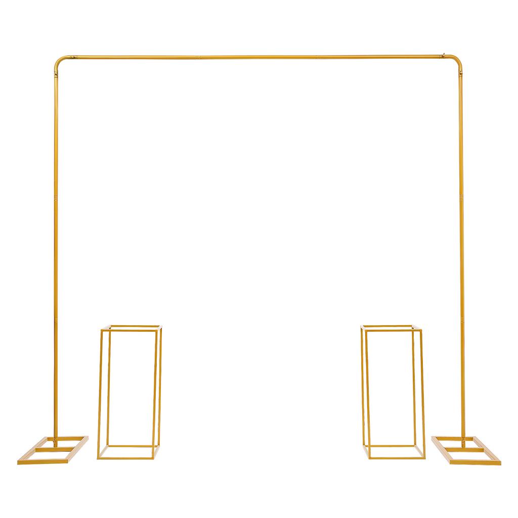 Gold Wedding Backdrop Stand Kit with 6.56FT Balloon Arch & 2 Flower Stands for Party Birthday Photo Booth Background Decor