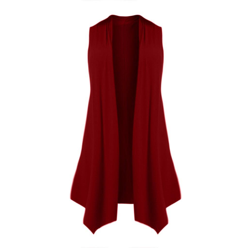 Ärmellose, drapierte, vorne offene Cardigan-Weste für Damen mit asymmetrischem Saum, Blusen-Tops