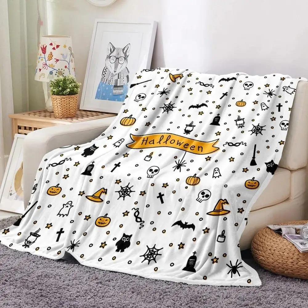 Halloween theme digital-printed polyester Bedroom velvet flannel soft sofa cover blanket Fleece sofa cover blankets for beds