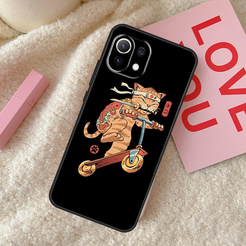 Ukiyo-e Samurai Cat Neko Ramen Case For Xiaomi 14 15 Ultra 15T 14T 13T Pro 17 Pro Max POCO X7 Pro X3 X5 X6 F5 F6 F7 F8 Cover