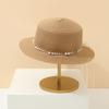 Beach Hat Wide Brim Flat Top Imitation Pearls Trim Tulle Bow Decor Straw Hat Lightweight Breathable Sun Protection Hat