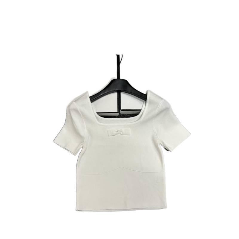 European-Style Square Neck Bow Knit Top - Women's Short Sleeve, Casual & Versatile for Spring/Summer 2026