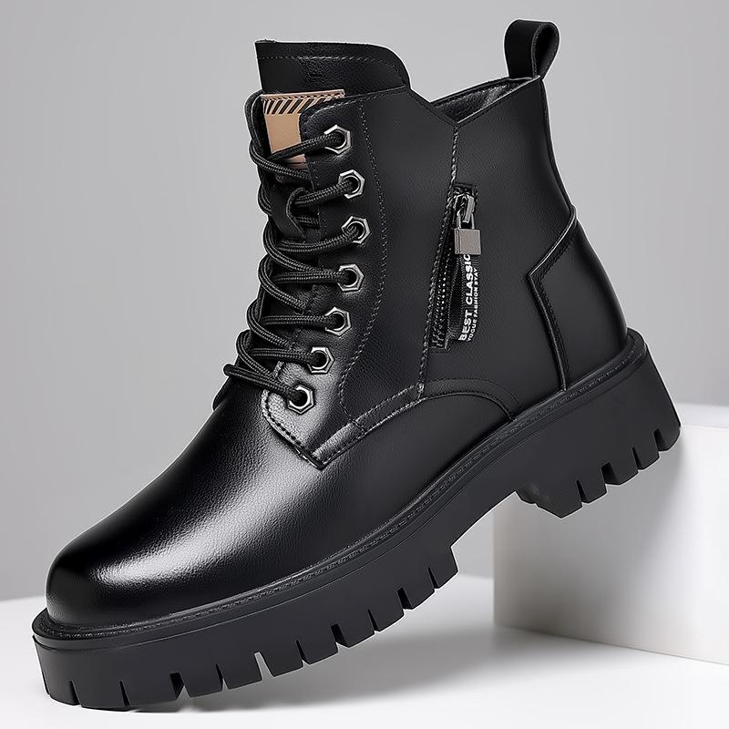 Winter Thick Soled Men's Boots Outdoor Waterproof Laceup Genuine Leather Boots Male Comfortable Warm Leather Shoes Botas Zapatos